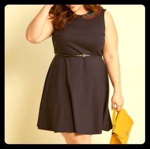 Modcloth A-line Navy Dress with Rainbow Collar